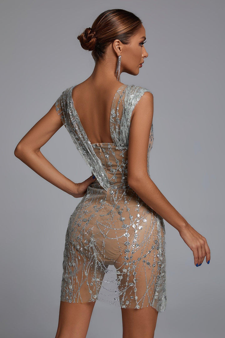 Silver Glitter Mesh Mini Dress - Miss Molly brandaos-init aos-animate