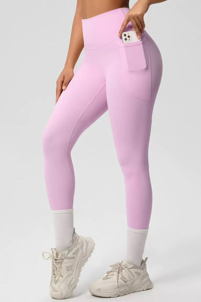 Shapewear Smoothie Compression Leggings with cell pocket-pink