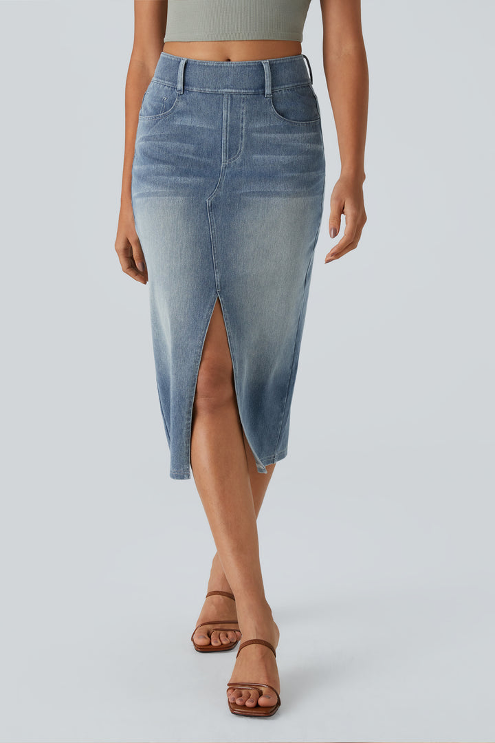 Snugz Super stretch Denim Skirt - Light blueaos-init aos-animate