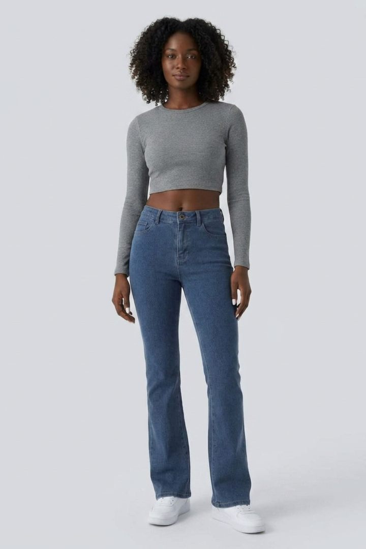 Snugz Mid-waist Classic flare Denim pants- Medium blueaos-init aos-animate