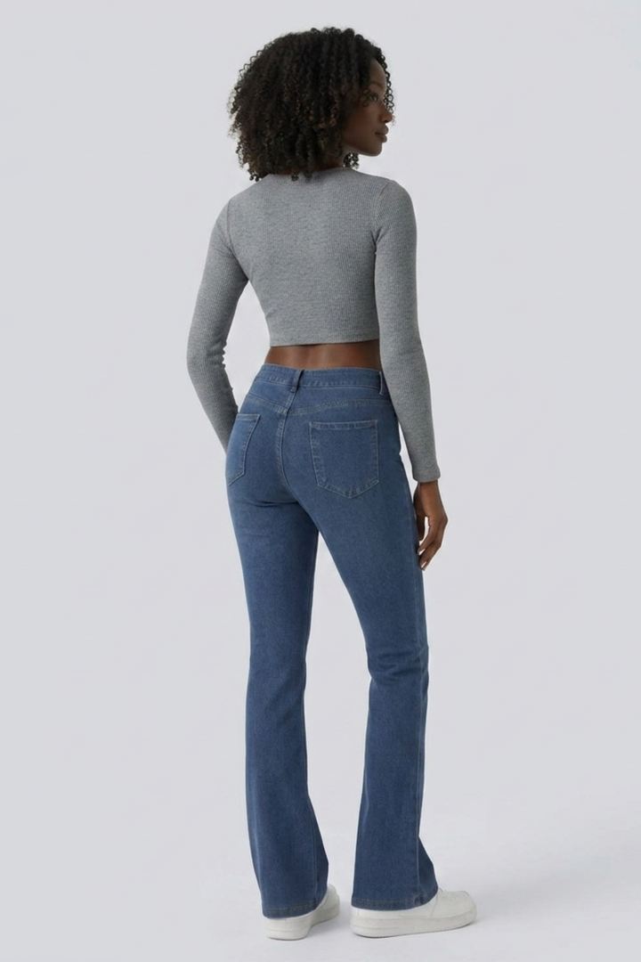 Snugz Mid-waist Classic flare Denim pants- Medium blueaos-init aos-animate