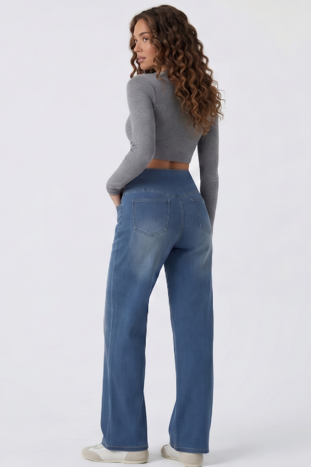 Snugz Crossover- straight leg denim pants- Medium blueaos-init aos-animate