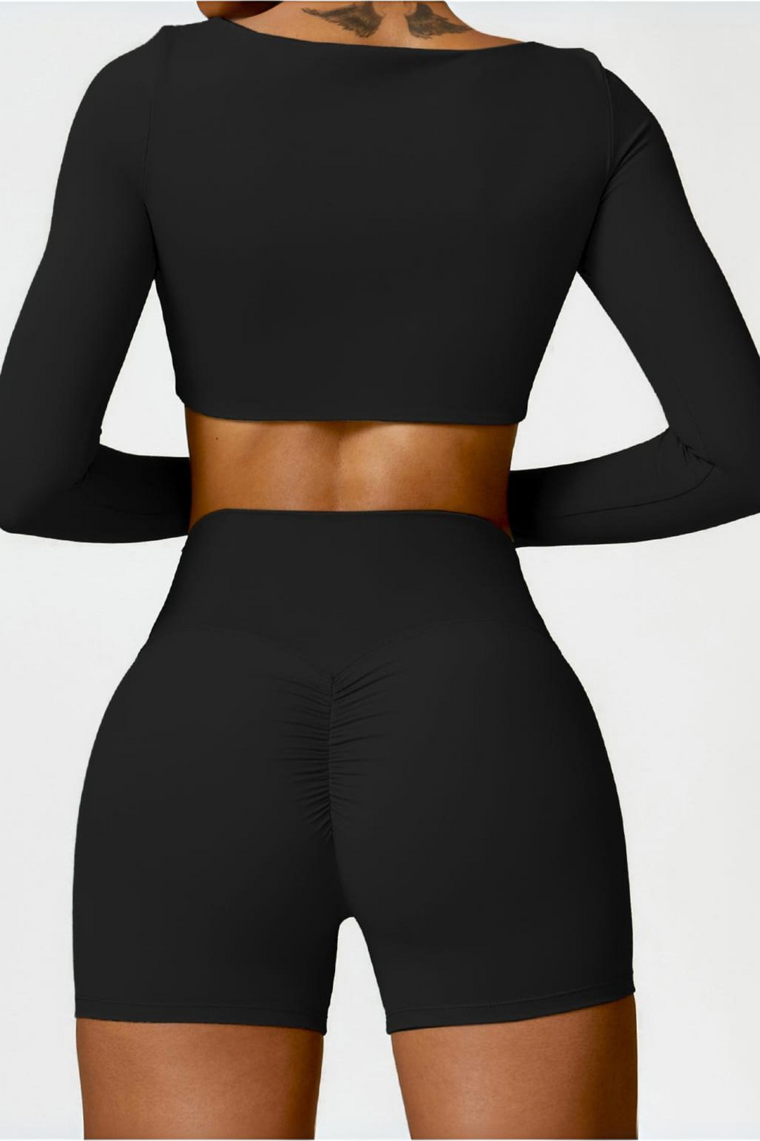 Square Neck Mira crop top Long sleeve- Blackaos-init aos-animate