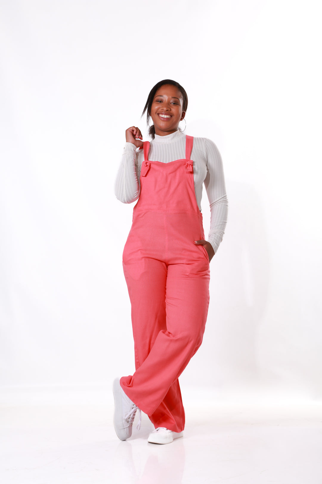 Linen Dungaree with Pockets- Coral – Shape Wear Shop