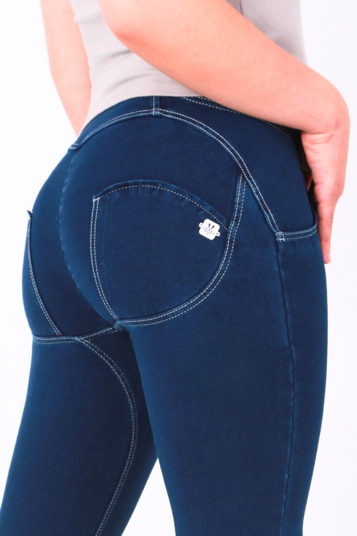 High waist Bootleg Butt lifting Button Up Flare Shaping jeans/Jeggings -Dark Blueaos-init aos-animate