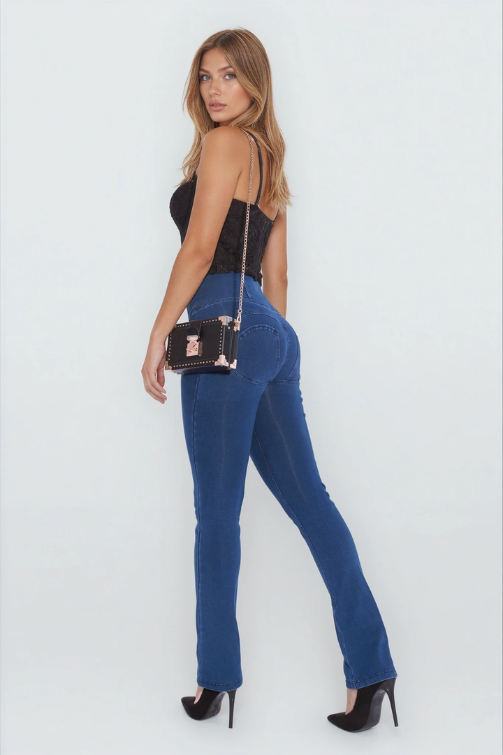 High waist Bootleg Butt lifting Flare Shaping jeans/Jeggings - Dark Blueaos-init aos-animate