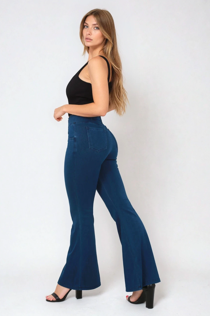 Snugz Crossover High waist Super Stretch Flare Jeggings- Dark Blueaos-init aos-animate
