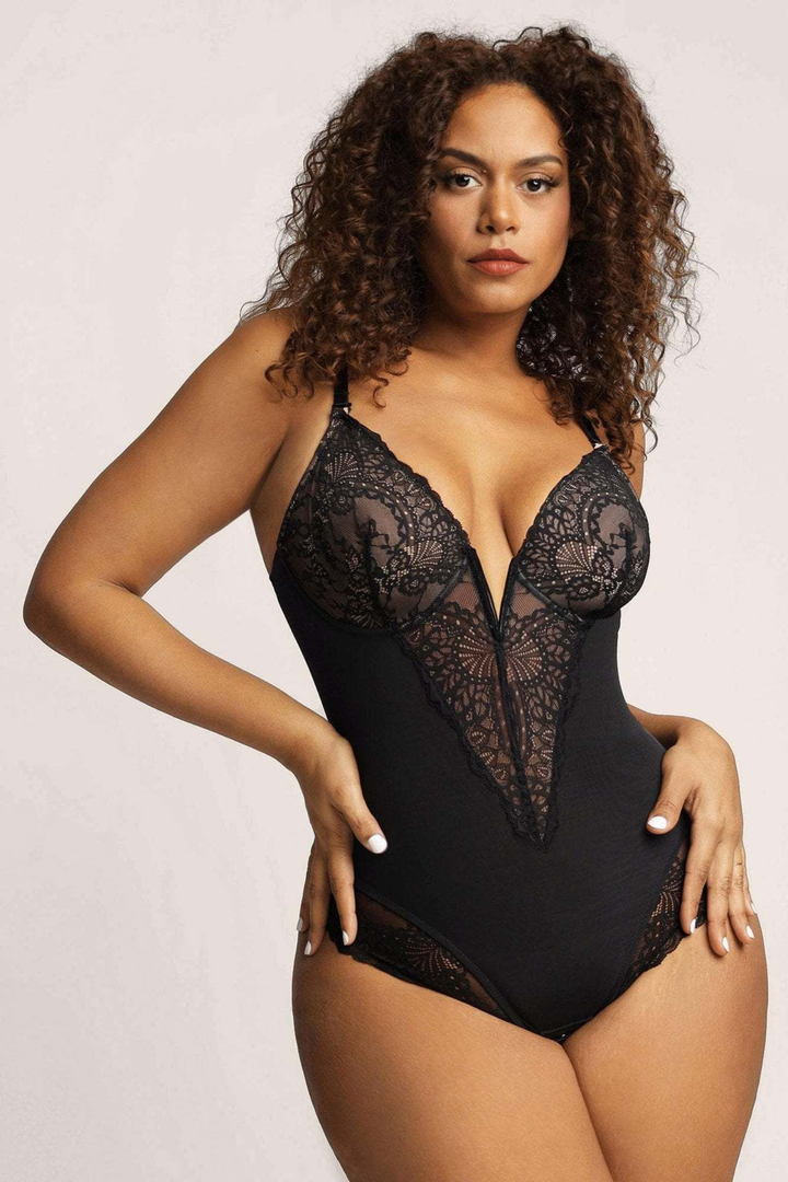 Hugz Lacy smoothing shapewear bodysuit- Blackaos-init aos-animate