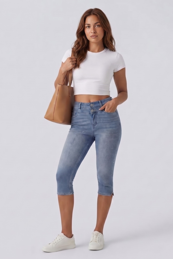 Snugz High-Waist Sculpting Capri Jeans- Medium blueaos-init aos-animate