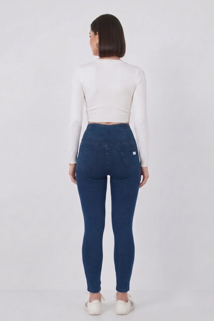 Snugz Crossover High waist Super Stretch Jeggings- Medium blueaos-init aos-animate