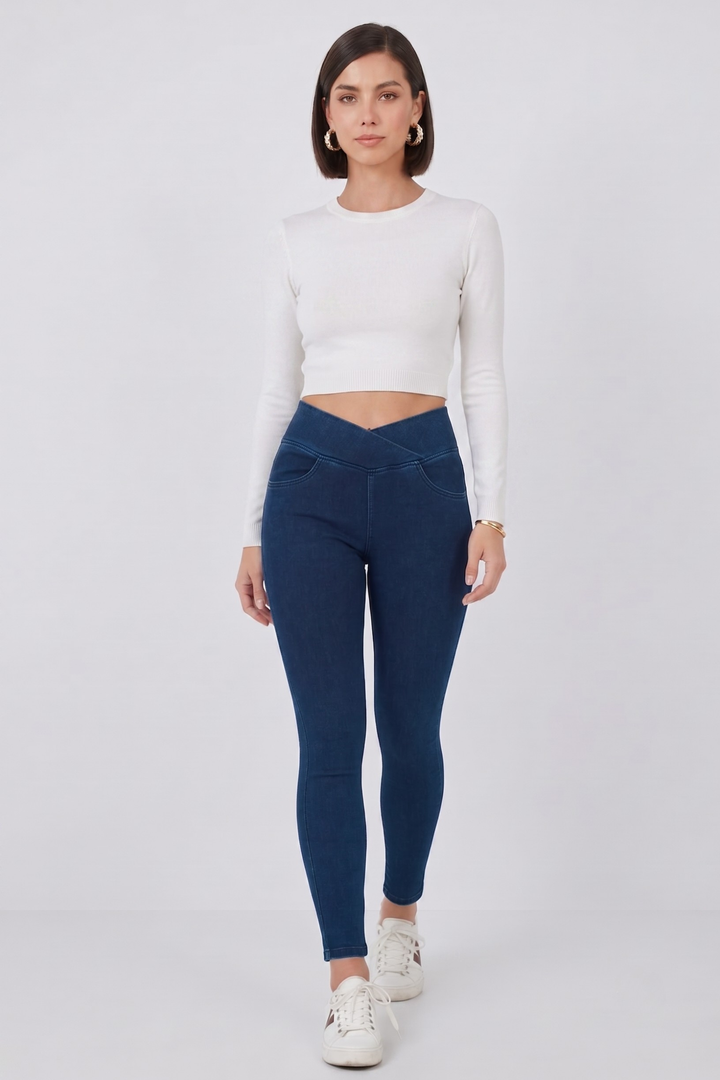 Snugz Crossover High waist Super Stretch Jeggings- Medium blueaos-init aos-animate
