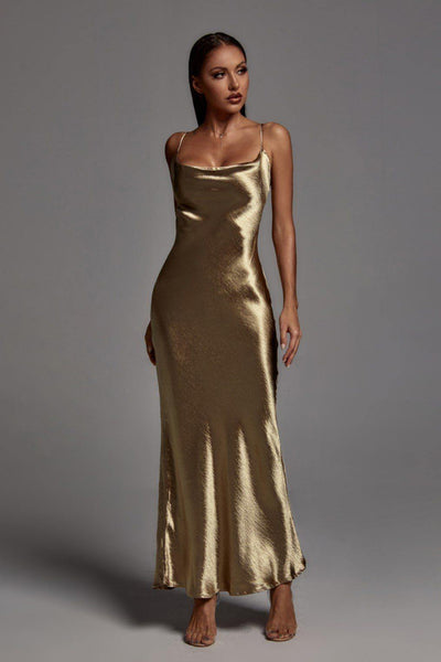 Gold metallic maxi dress best sale