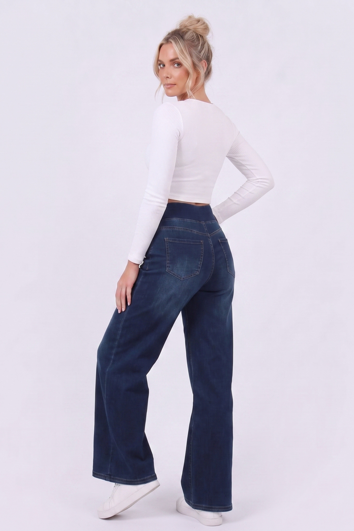 Snugz Flow Pants – High-Waisted wide leg super stretch soft -Dark Blueaos-init aos-animate