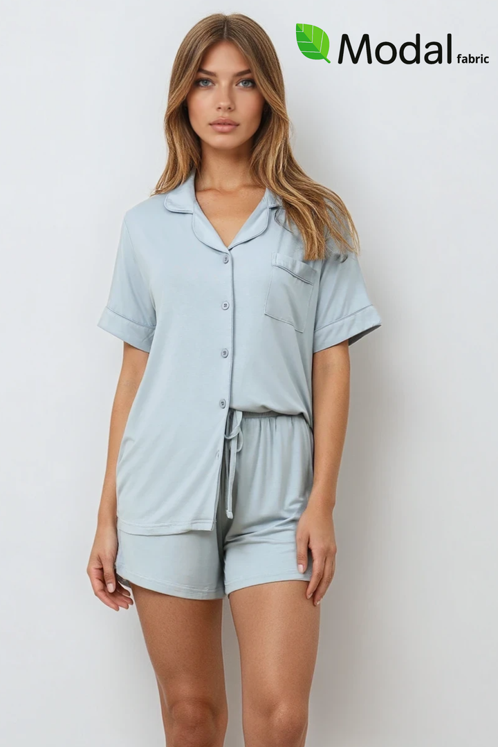 Cloudsoft Modal Short PJ Set - Dusty Blueaos-init aos-animate