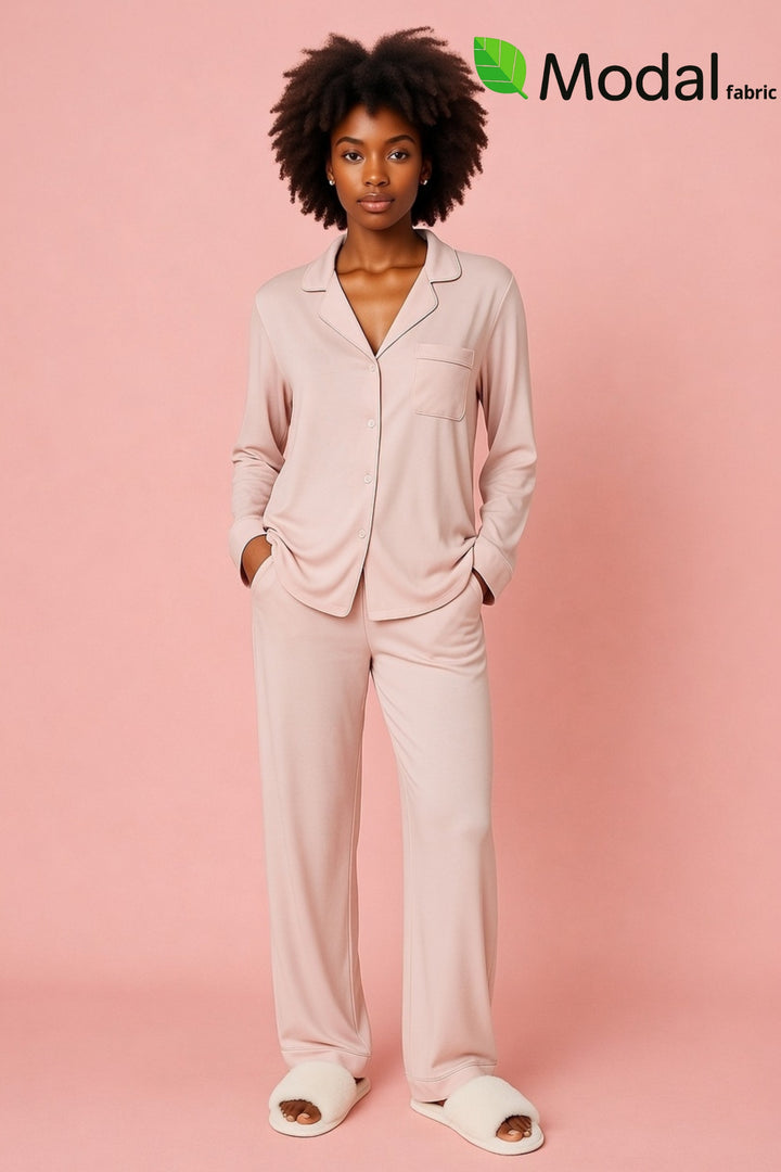 Cloudsoft Modal Long PJ Set - dusty pinkaos-init aos-animate
