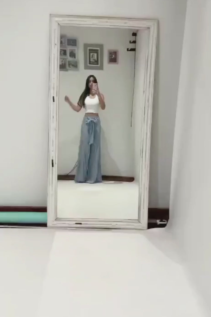 Happy Pants -tie wrap palazzo pants -Light Blueaos-init aos-animate
