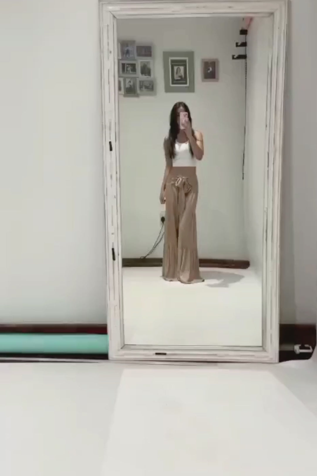 Happy Pants -tie wrap palazzo pants -Beigeaos-init aos-animate