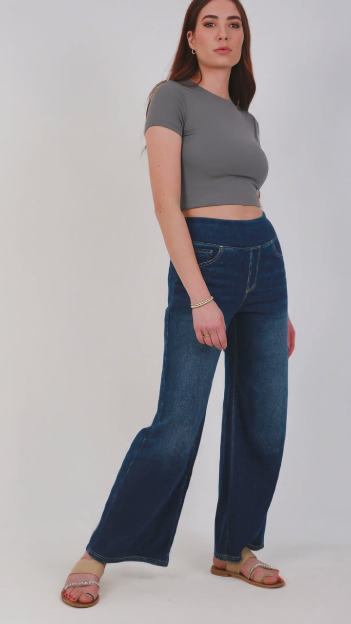 Snugz Flow Pants – High-Waisted wide leg super stretch soft -Dark Blueaos-init aos-animate