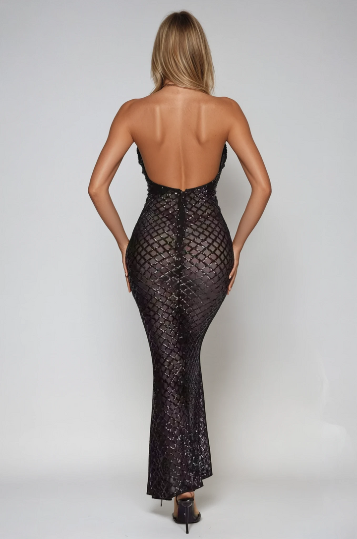 Sheer Sequin Maxi Dress-Black- Miss Molly brandaos-init aos-animate