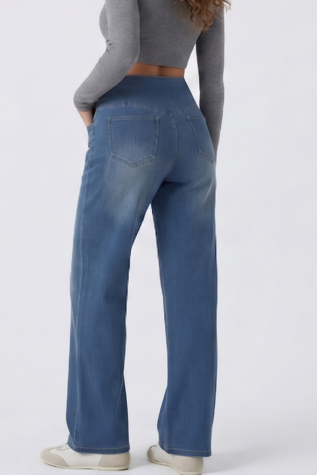 Snugz Crossover- straight leg denim pants- Medium blueaos-init aos-animate