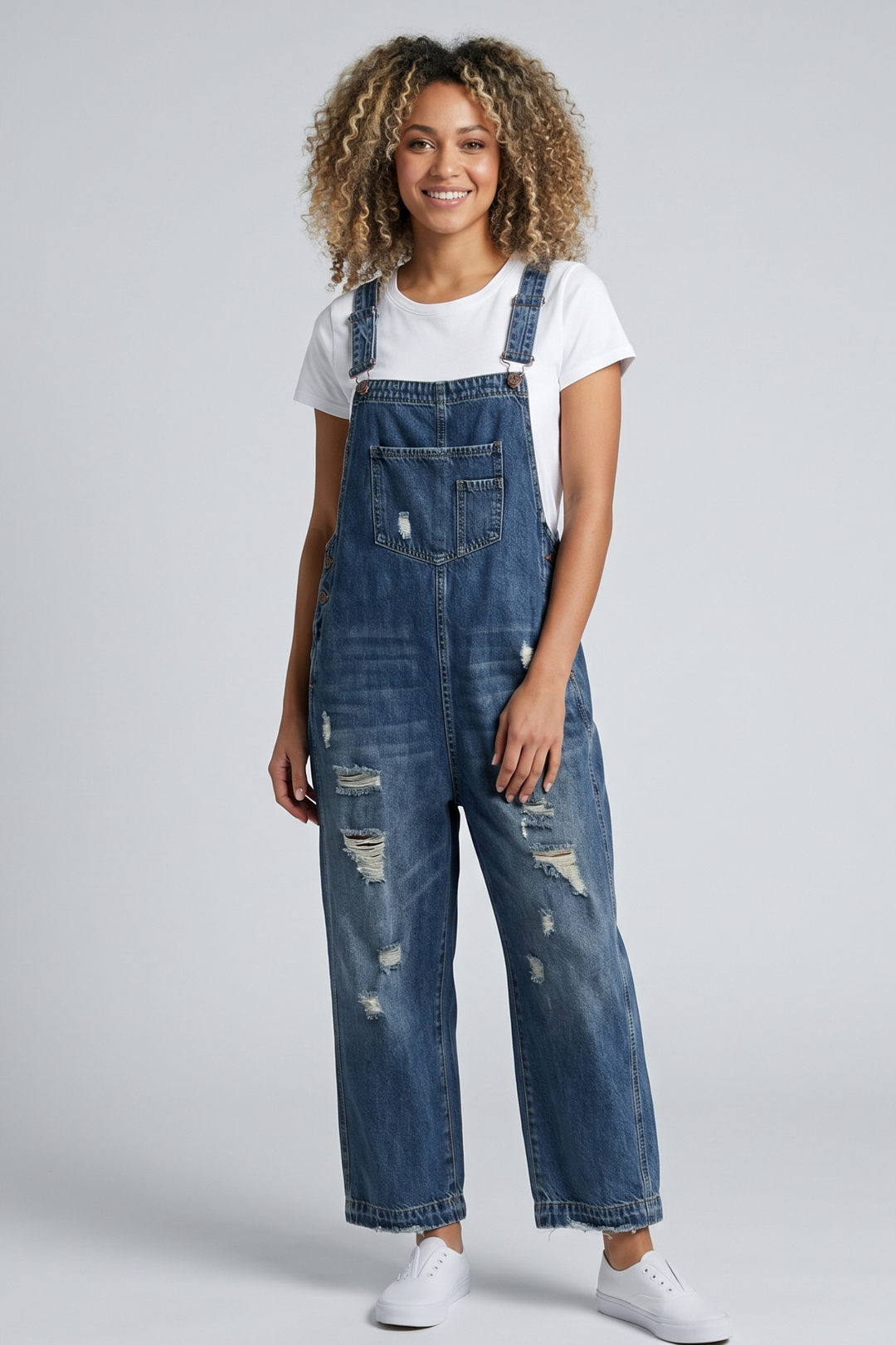 Snugz Distressed Denim Dungarees- Dark blueaos-init aos-animate
