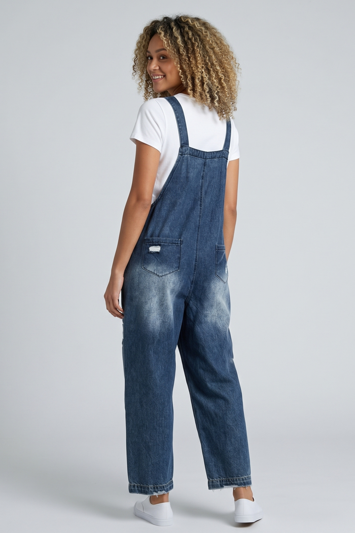 Snugz Distressed Denim Dungarees- Dark blueaos-init aos-animate
