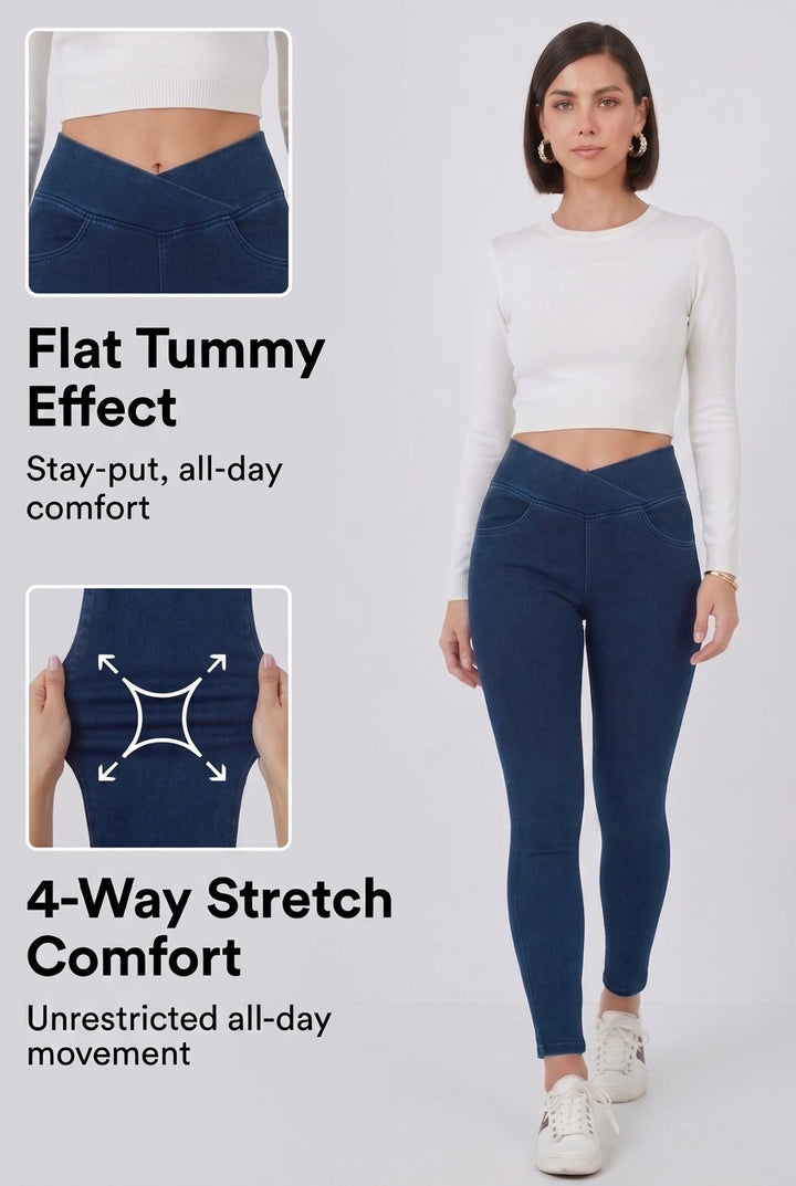 Snugz Crossover High waist Super Stretch Jeggings- Medium blueaos-init aos-animate