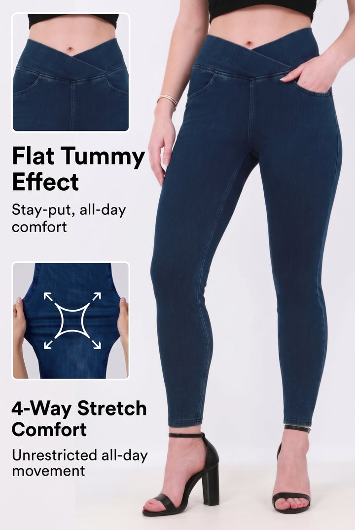 Snugz Crossover High waist Super Stretch Jeggings- Dark blueaos-init aos-animate