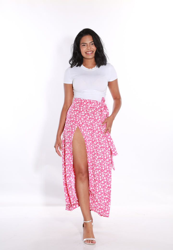 Wrap Floral Midi skirt - pinkaos-init aos-animate