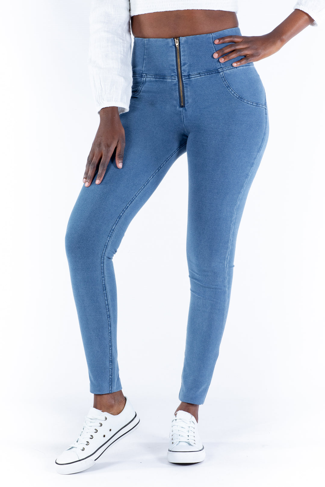 Preet's Boutique - High-waist Denim Jeggings Combo pack of 2 Fabric: Denim  Size: Waist - 28 in, Hips - 32 in, Length - 38 in Waist - 30 in, Hips - 34