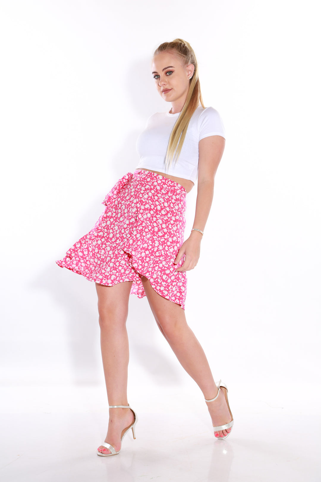 Wrap Floral short skirt - pinkaos-init aos-animate