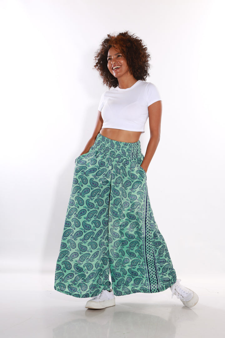 Happy Pants wide leg Boho palazzo pants -  tealaos-init aos-animate