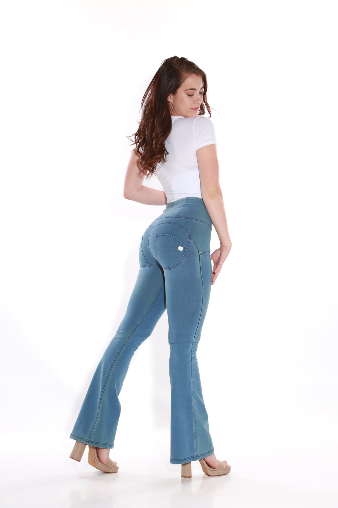 High waist Bootleg Butt lifting Flare Shaping jeans/Jeggings - Light Blueaos-init aos-animate