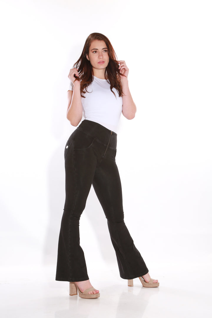 High waist Bootleg Butt lifting Flare Shaping jeans/Jeggings - Black washaos-init aos-animate
