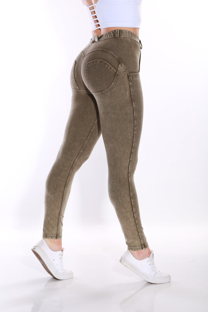 Mid waist Butt lifting Shaping Jeans/Jeggings -  Olive stoneaos-init aos-animate