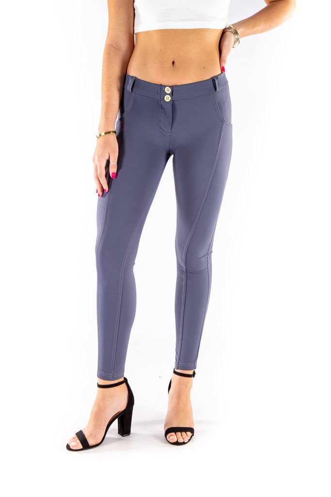 Low waist  hipster Butt lifting shaping leggings -  Silky soft Spandex Dove Grey Blueaos-init aos-animate
