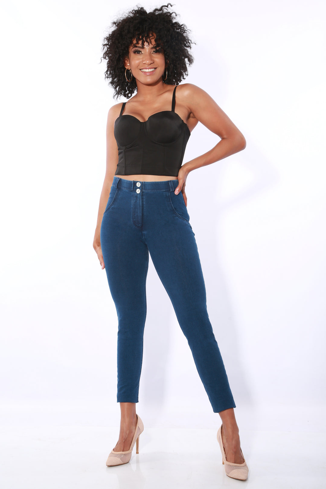 Mid waist Jeans/Jeggings pants Butt lifting Shaping - Black stone
