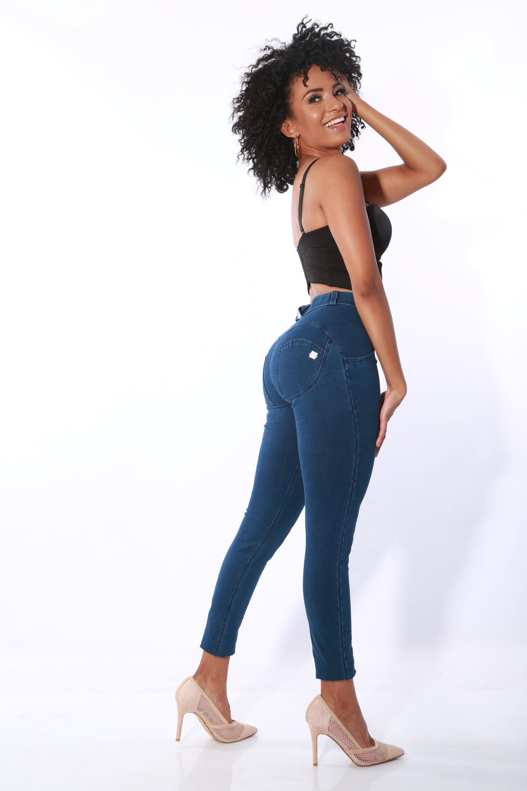 Mid waist Jeans/Jeggings pants Butt lifting Shaping - Dark Blue