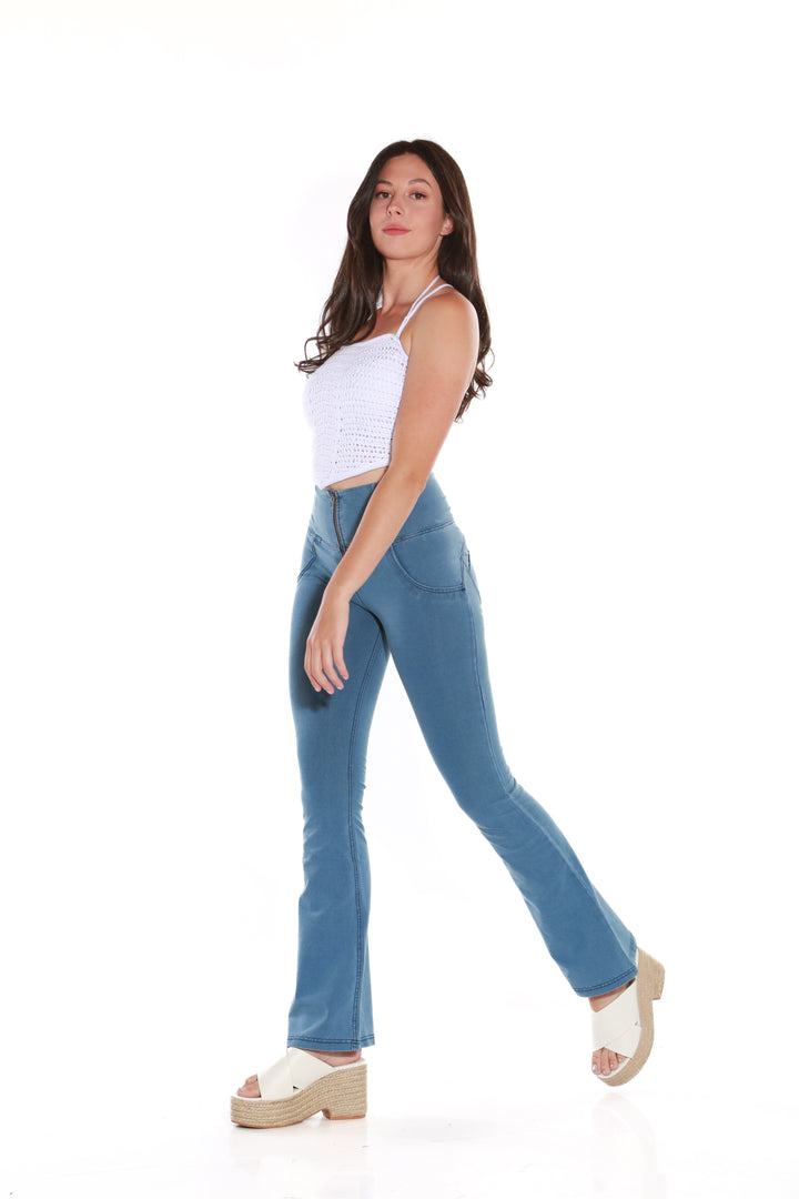High waist Bootleg Butt lifting Flare Shaping jeans/Jeggings - Light Blueaos-init aos-animate