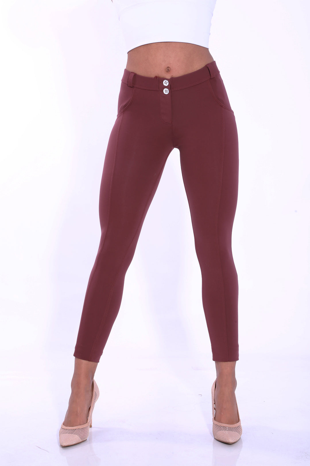 Low waist hipster Butt lifting shaping leggings -  Silky soft Spandex Maroonaos-init aos-animate