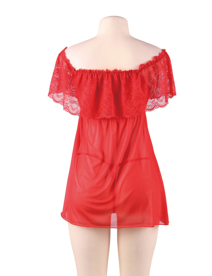 Shapewear Red Off-Shoulder Lace Sexy Babydollaos-init aos-animate