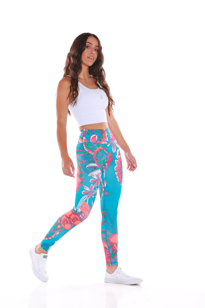 Gym Bunny Expression leggings -Blue Floralaos-init aos-animate