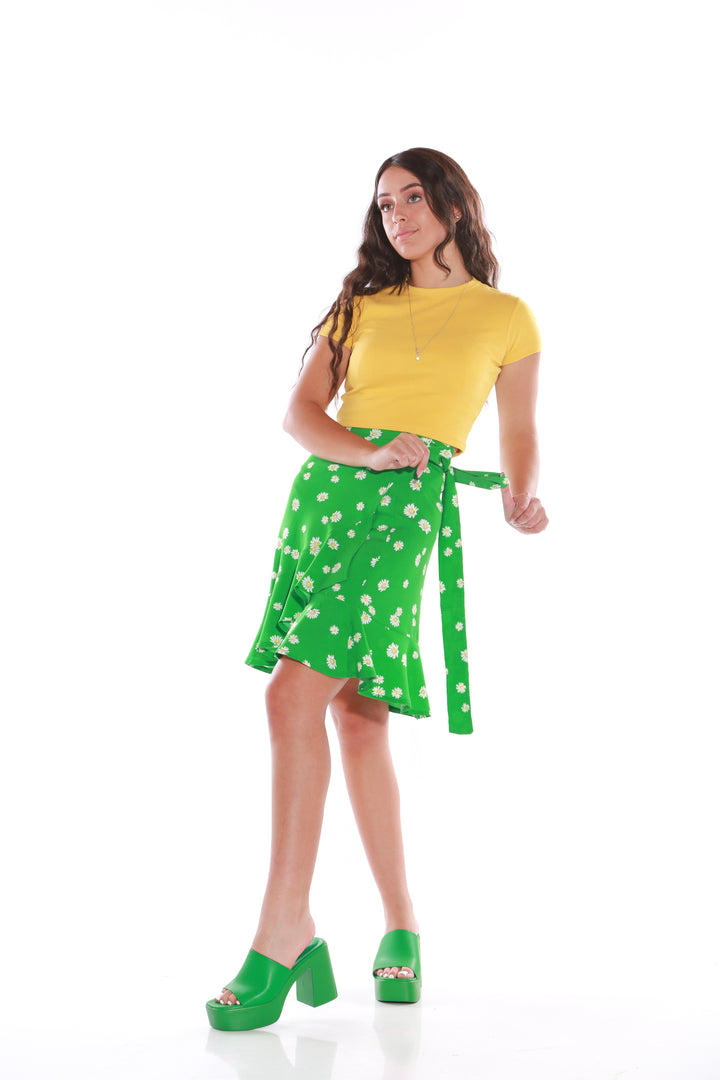 Wrap Floral short skirt - green daisyaos-init aos-animate