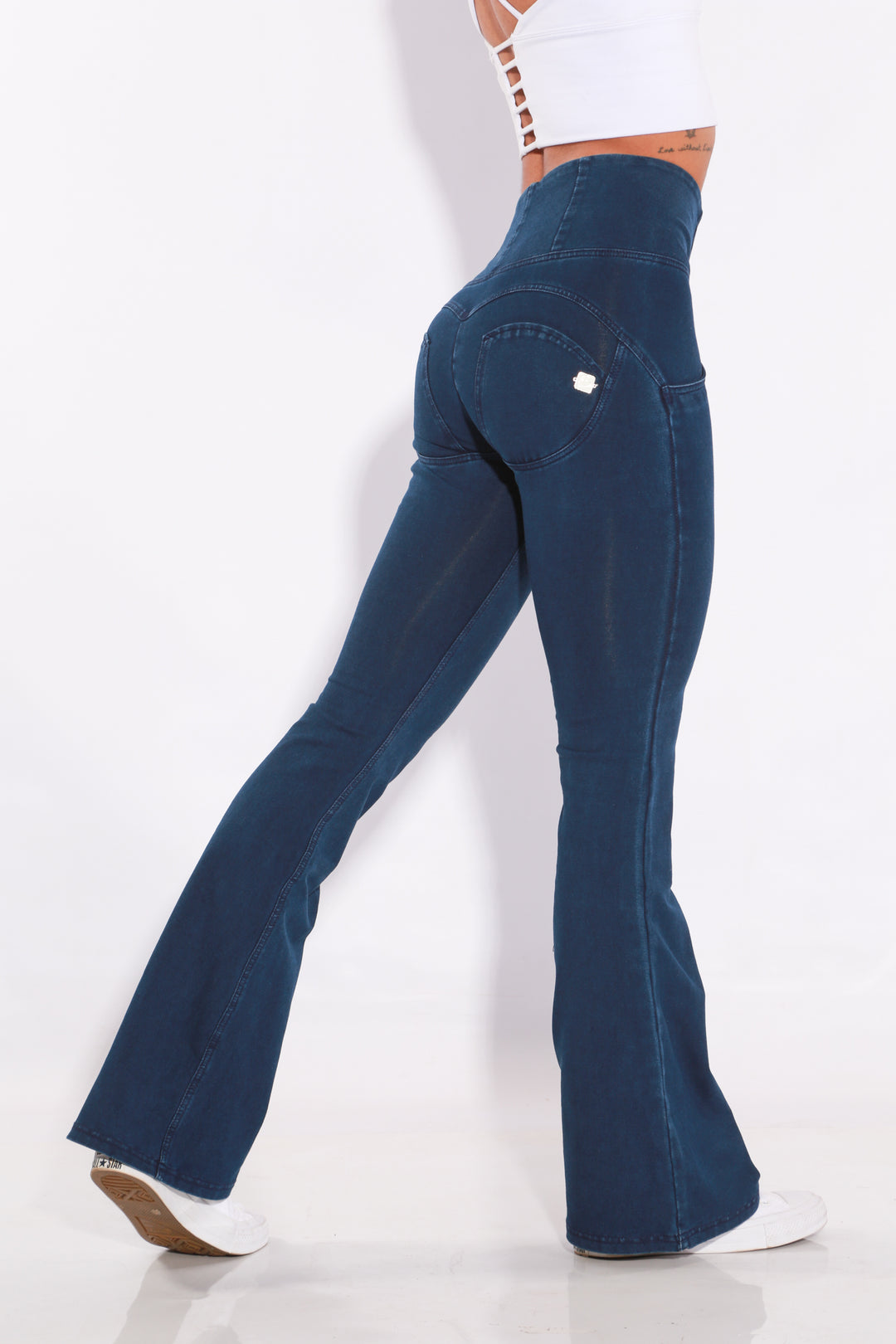 Super flare WR.UP® faux leather trousers with a high waist