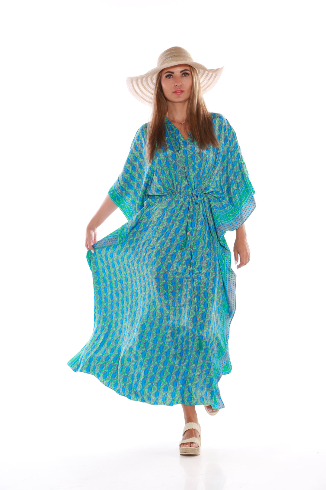 Long Kaftan dress- blue lotus printaos-init aos-animate