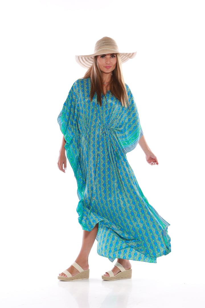 Long Kaftan dress- blue lotus printaos-init aos-animate