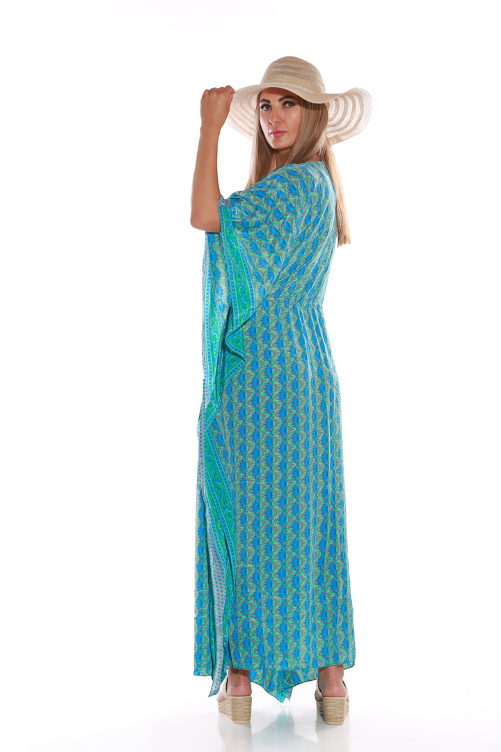 Long Kaftan dress- blue lotus printaos-init aos-animate