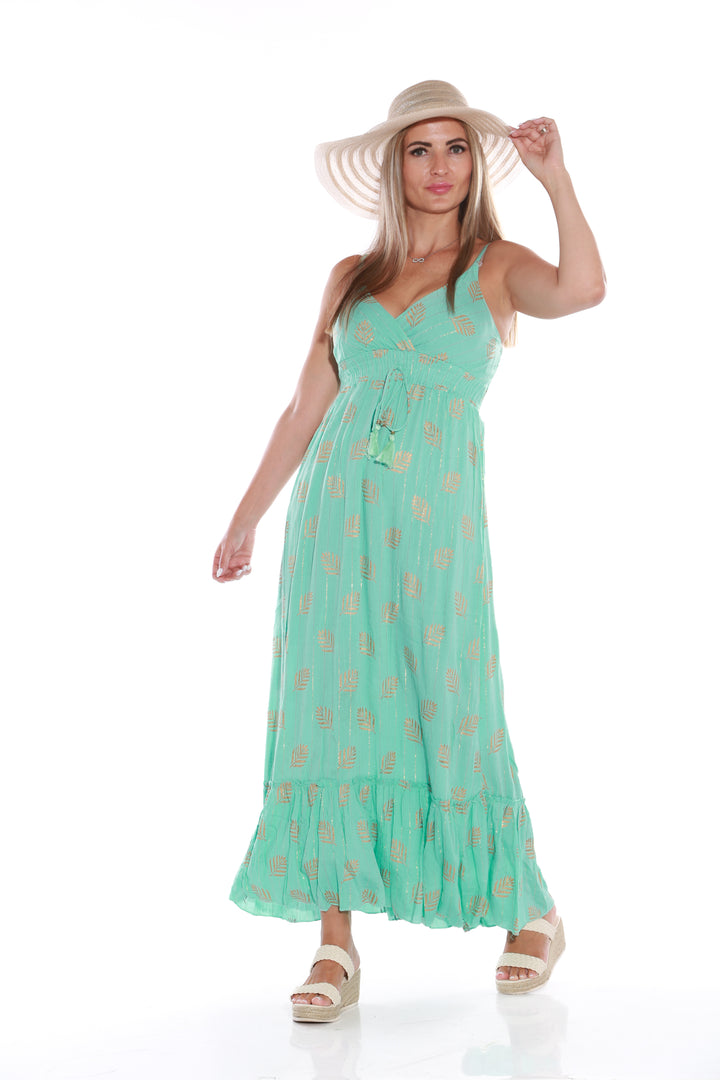 Maxi Spaghetti dress with gold Lurex - Turquoiseaos-init aos-animate