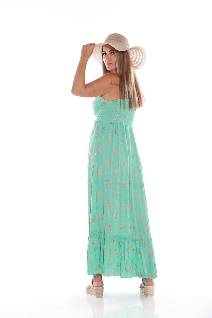 Maxi Spaghetti dress with gold Lurex - Turquoiseaos-init aos-animate