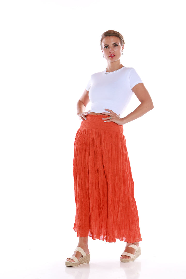 Pure cotton Smocked waist midi skirt- Orange dotsaos-init aos-animate